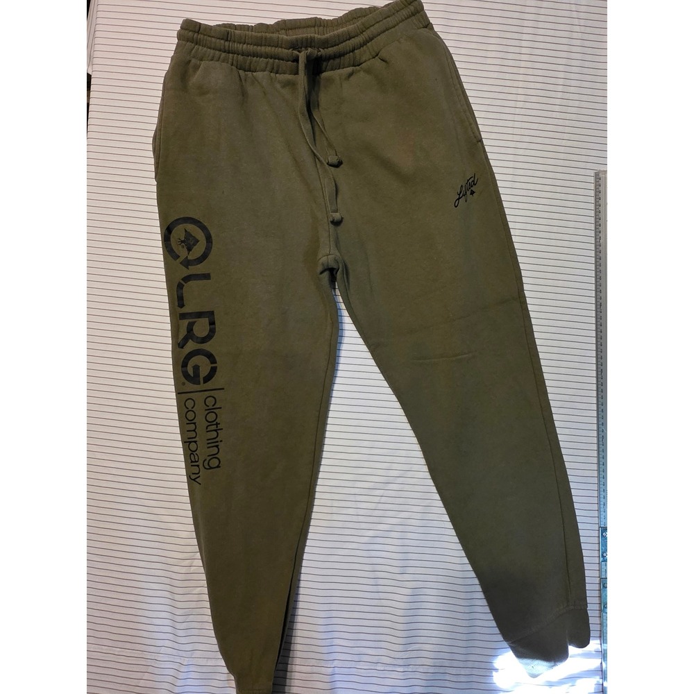 1252 LRG Lifted Research Group Mens Joggers Olive Green Logo Sweatpants Medium